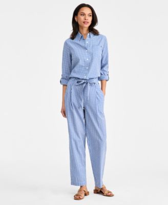 Women's Gingham Belted Tapered Pants