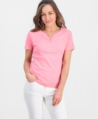 Women's Short-Sleeve Cotton Henley Top