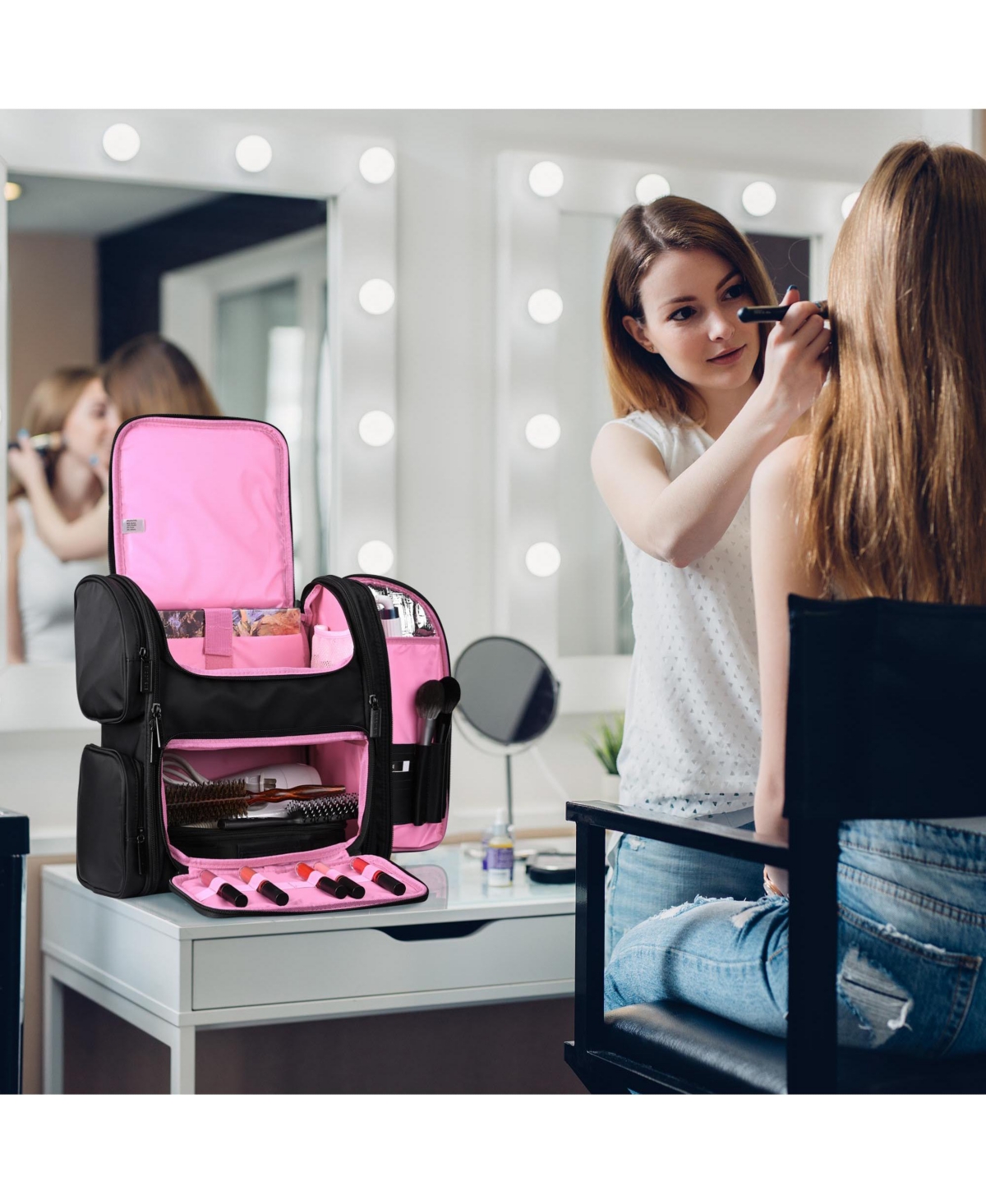 Byootique Rolling Makeup Train Case Soft Sided Travel Cosmetic Organizer Storage with Travel Make Bag Backpack