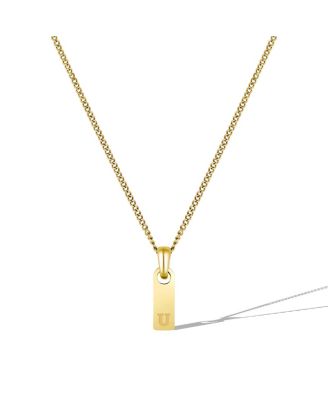 Men's Initial Tag Necklace - Gold with Micro Cuban Chain