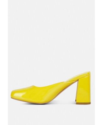 NEOPLAST Womens Patent PU Block Heeled Mules