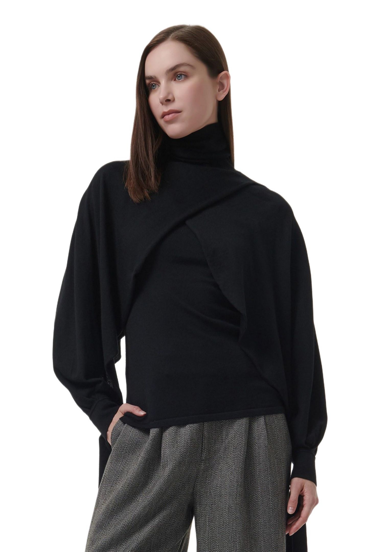 Женский свитер Leem Layered Butterfly Sleeve Knitted, цвет: Чёрный — фото 3