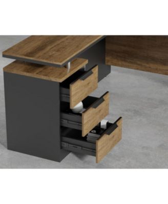 63-Inch L-Shaped Compact Desk in Brown with Drawer - Modern Home Office Workstation