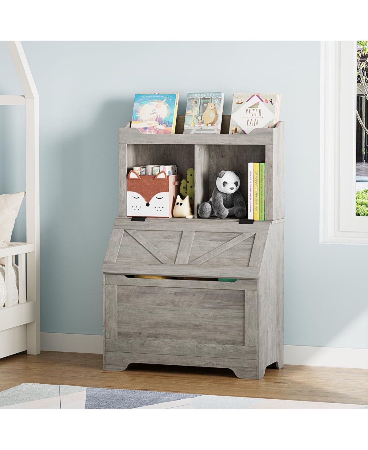gaomon 3-tier Wooden Kids Bookcase and Toy Storage Organizer with Flip-Top Lid