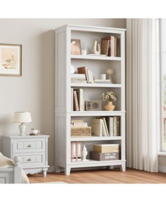 71" Farmhouse Bookcase w/Adjustable Shelves & 31.5" Width, 5 Tier Tall Bookshelf with Wooden Legs, Rustic Vintage Book Shelf