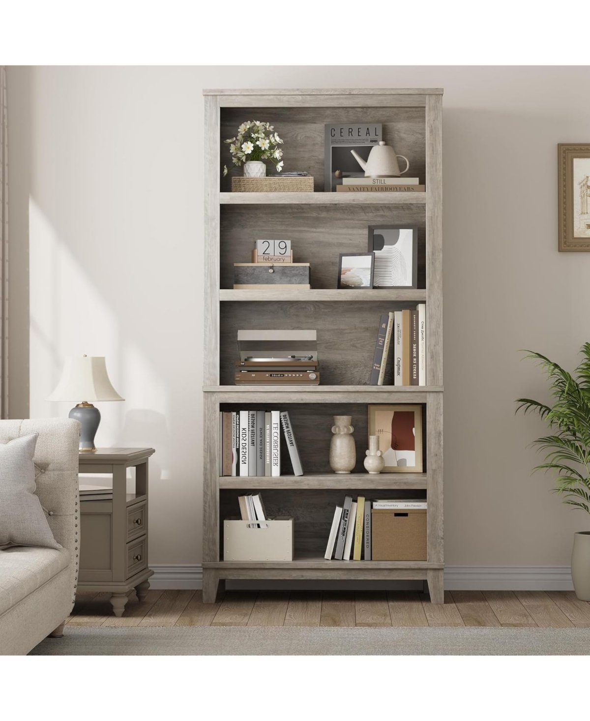 gaomon 71" Farmhouse Bookcase w/Adjustable Shelves & 31.5" Width, 5 Tier Tall Bookshelf with Wooden Legs, Rustic Vintage Book Shelf