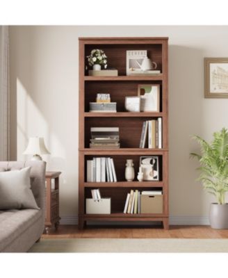 71" Farmhouse Bookcase w/Adjustable Shelves & 31.5" Width, 5 Tier Tall Bookshelf with Wooden Legs, Rustic Vintage Book Shelf