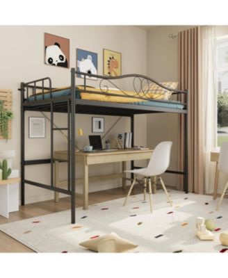 Twin Loft Bed with Adjustable Ladder & Safety Rail, Heavy-Duty Metal Frame, 400 lb Capacity, Space-Saving, Noise-Free, Black