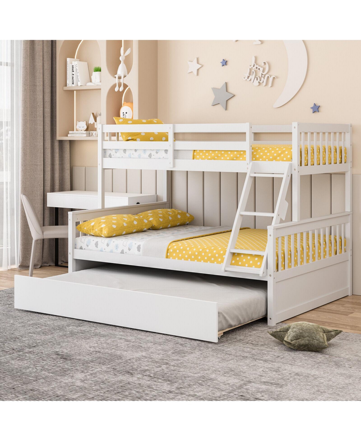Slickblue Twin Over Full Bunk Bed with Trundle, Convertible Design - 60