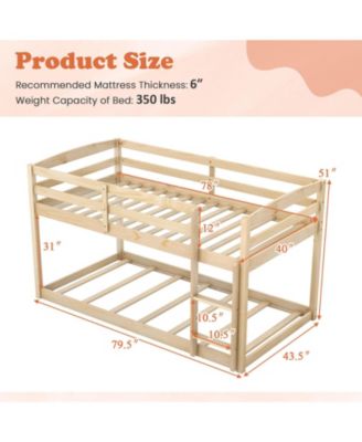 Kids Twin Bunk Bed with High Rails and Secure Ladder