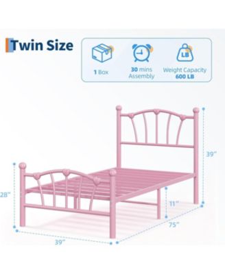 Twin Bed Frame for Girls, Heart-Shaped Headboard & Footboard, Heavy-Duty Metal Slat Support, No Box Spring, Easy Assembly