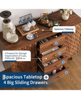 47.2 in W Sideboard Buffets Cabinet with 4 Drawers, Buffets Cabinet with Storage, Wood Farmhouse Buffet Cabinets with 2 Door