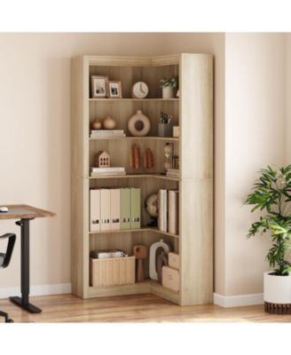 Corner Bookshelf, 71.8 in Corner Bookcase, L-Shaped Bookshelf Farmhouse Bookcase, 5 Tier Display Shelf Heavy Duty Bookcases