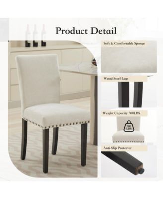 Set of 4 Linen Upholstered Parsons Dining Chairs, Nailhead Trim Design Kitchen & Dining Room Seating
