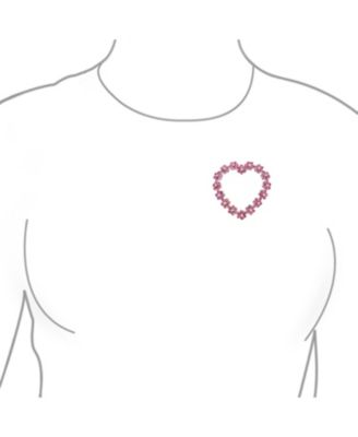 Romantic Large Statement Pink Crystal Flower Heart Brooch Scarf Pin Silver Plated