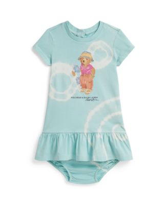 Baby Girls' Tie-Dye Polo Bear Cotton Dress with Bloomer, 2-Piece Set