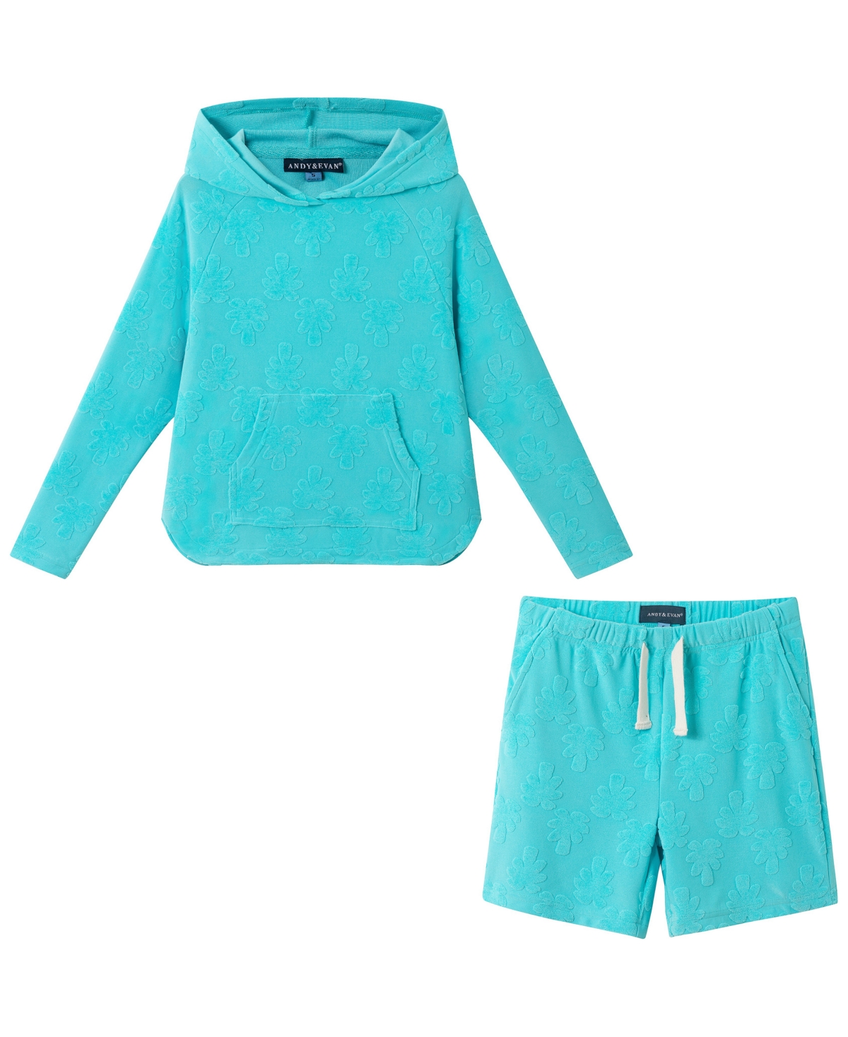Andy & Evan Boys' 2T-5 Hooded Swim Cover-Up Pull-On Shorts, 2-Piece Set
