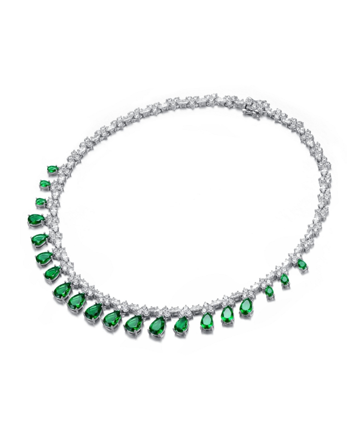 Cubic Zirconia Sterling Silver White Gold Plated Evening Necklace