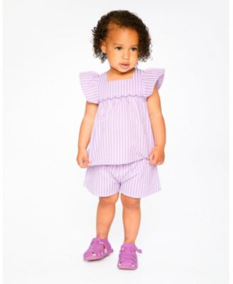 Baby Girl Top and Short Set Lavender Stripes - Baby