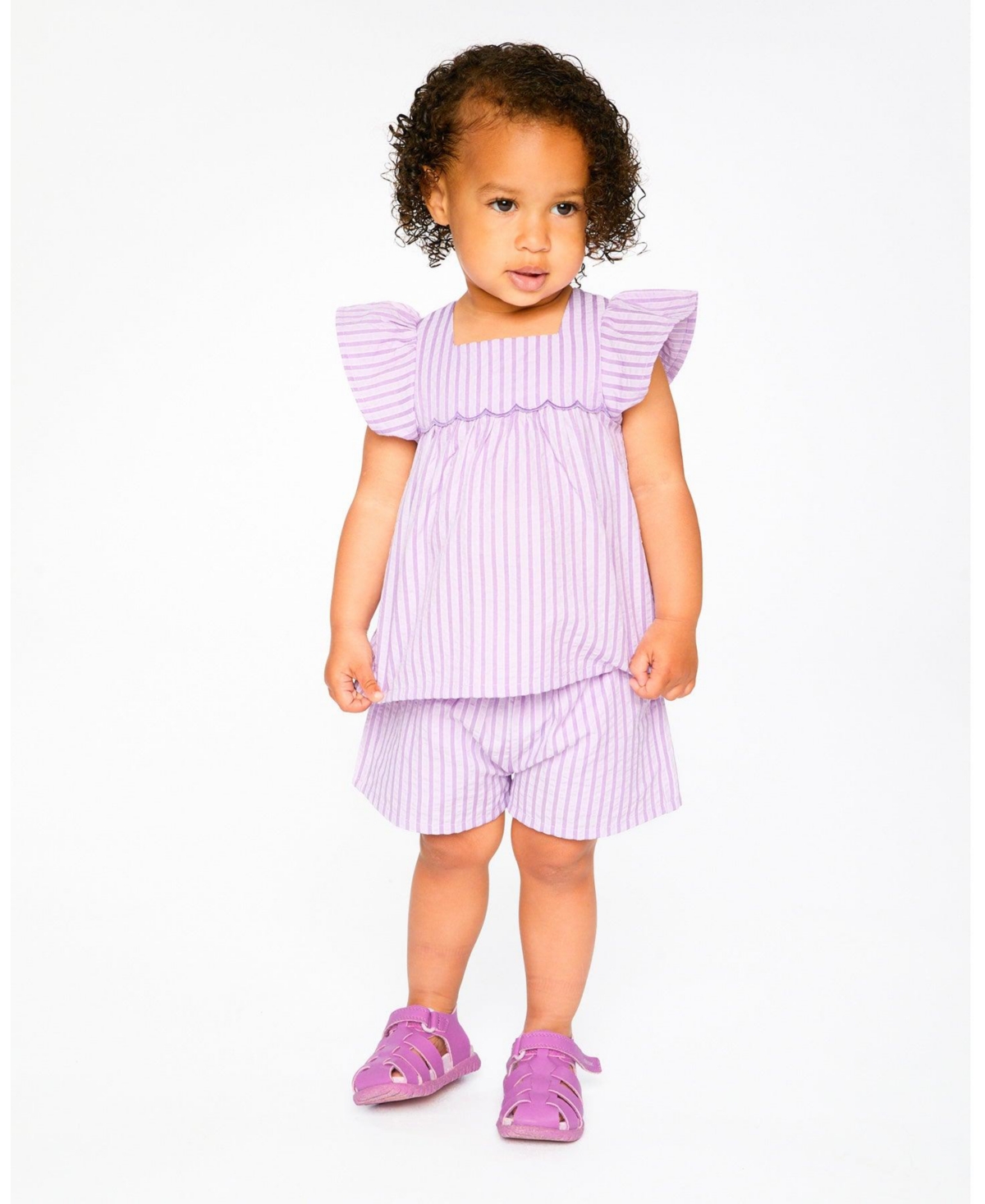 Deux par Baby Girl Top and Short Set Lavender Stripes