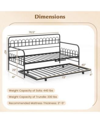 Twin Metal Daybed with Curved Backrest and Armrests - 41