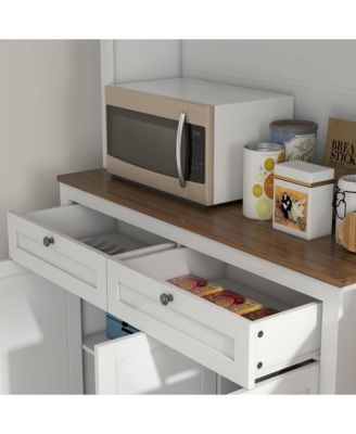 71" Tall Melamine-Coated Adjustable Shelves Glass Doors Microwave Space Pantry Storage Cabinet