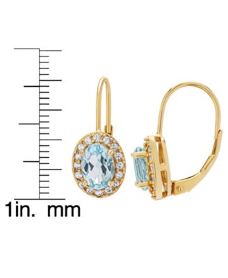 Lab-Grown Aquamarine (1.40 ct. t.w.) & Lab-Grown White Sapphire (0.16 ct. t.w.) Halo Oval Earrings in 14k Gold Over Sterling Silver