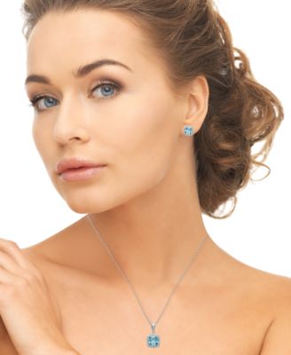 2-Piece Lab-Grown Aquamarine (1.54 ct. t.w.) & Lab-Grown White Sapphire (0.48 ct. t.w.) Pendant Necklace and Earrings Set in Sterling Silver