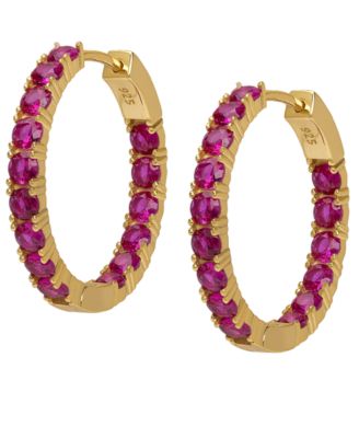 Lab-Grown Ruby (4-1/2 ct. t.w.) Inside-Out Hoop Earrings in 14k Gold Over Sterling Silver
