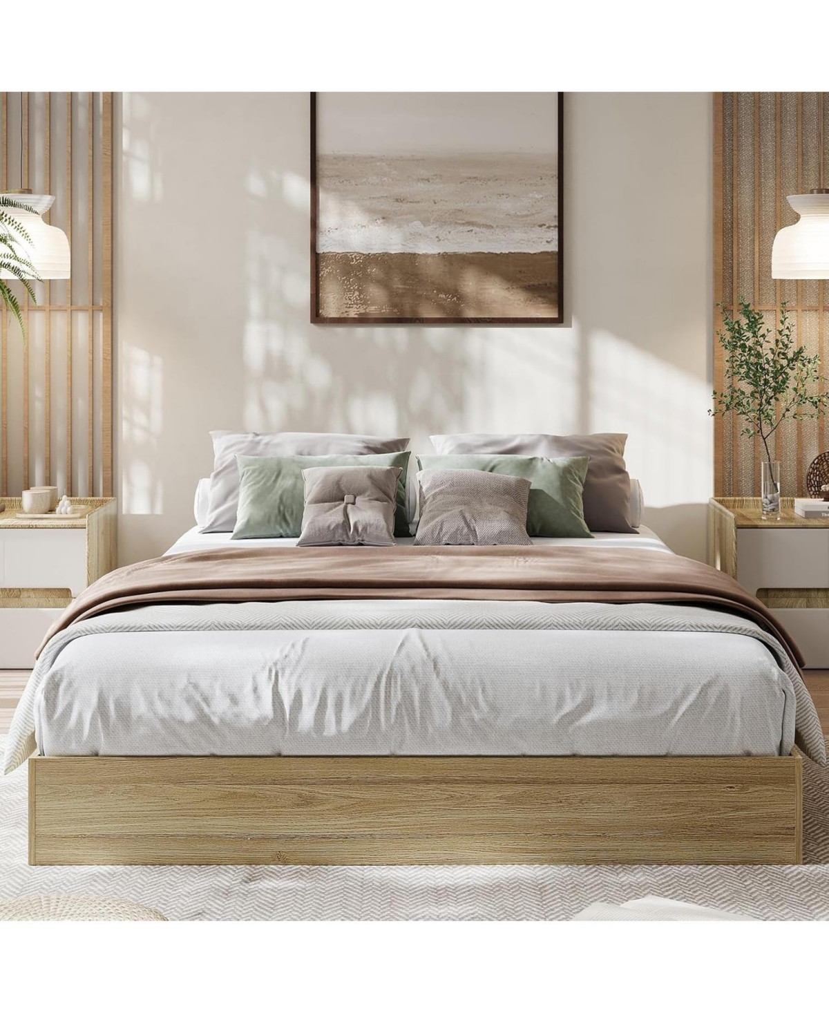 gaomon Wood Platform Bed Frame, Wooden Frame Without Headboard, Slat Support, Easy Assembly (Burlywood, California King)