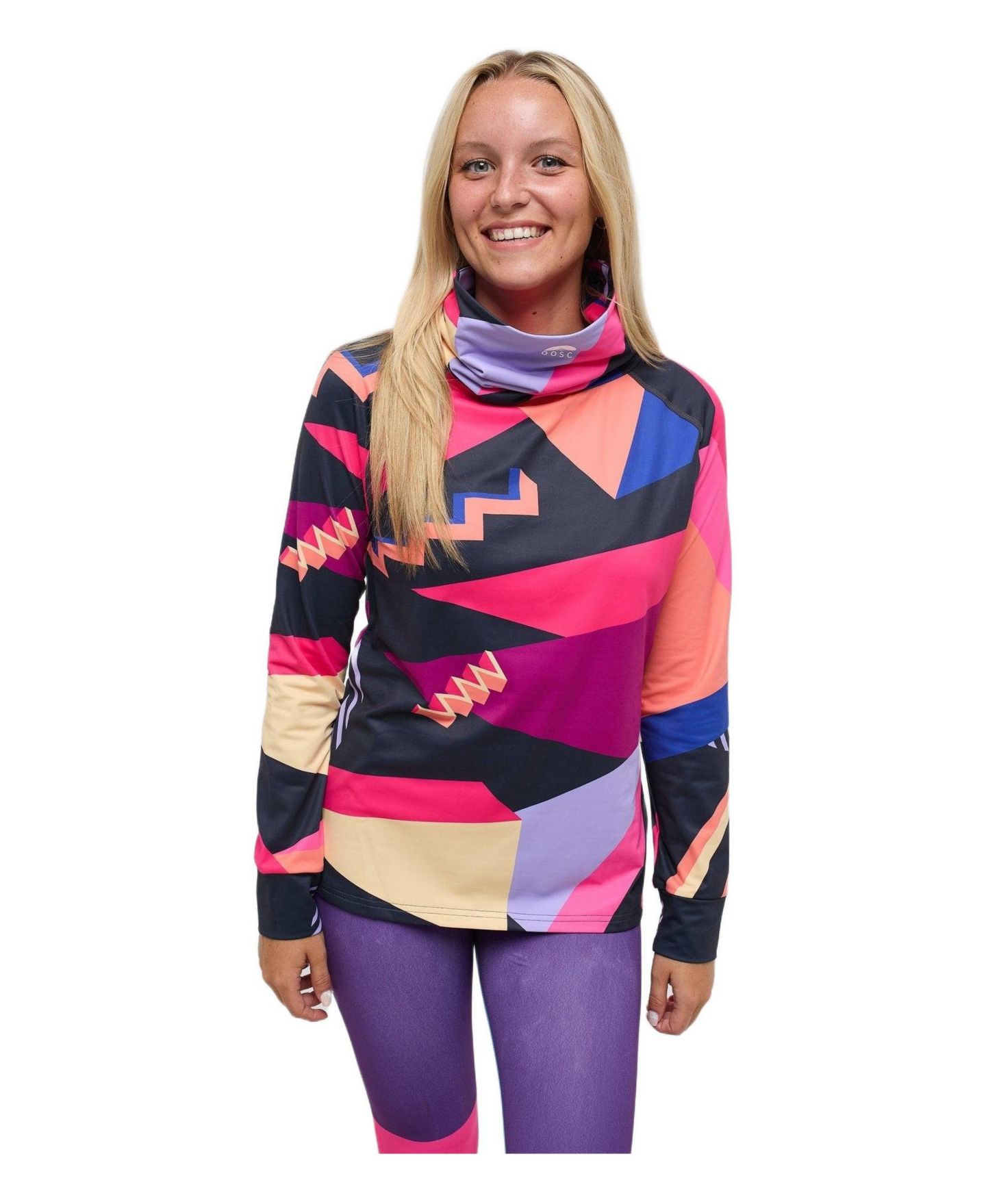 Женский топ OOSC High Neck Baselayer Top Hotstepper, цвет: Colorful Geometric Pattern — фото 1