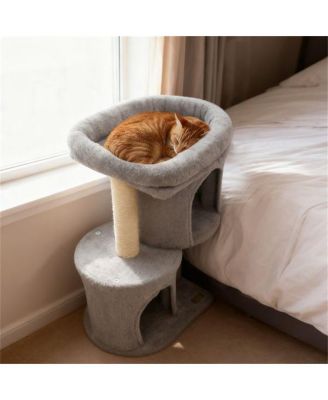 Space-Saving Cat Tree, 26-Inch Compact Cat Tower with Anti-Tip Design, 2 Condos & Sisal Scratching Posts for Small Spaces