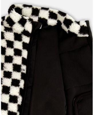 Unisex Sherpa Jacket Black Checkerboard - Baby