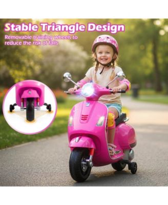 12V Kids Electric Motorcycle Licensed VESPA with Music and Training Wheels.