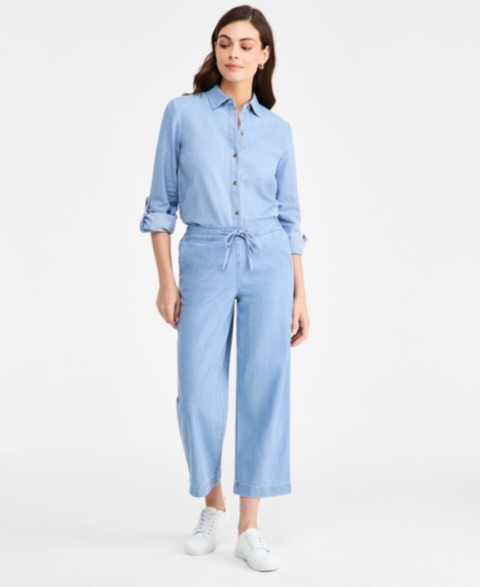 Женские Jones New York Women's Wide-Leg Drawstring-Waist Cropped Pants