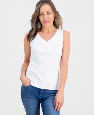 Petite Scalloped V-Neck Tank Top