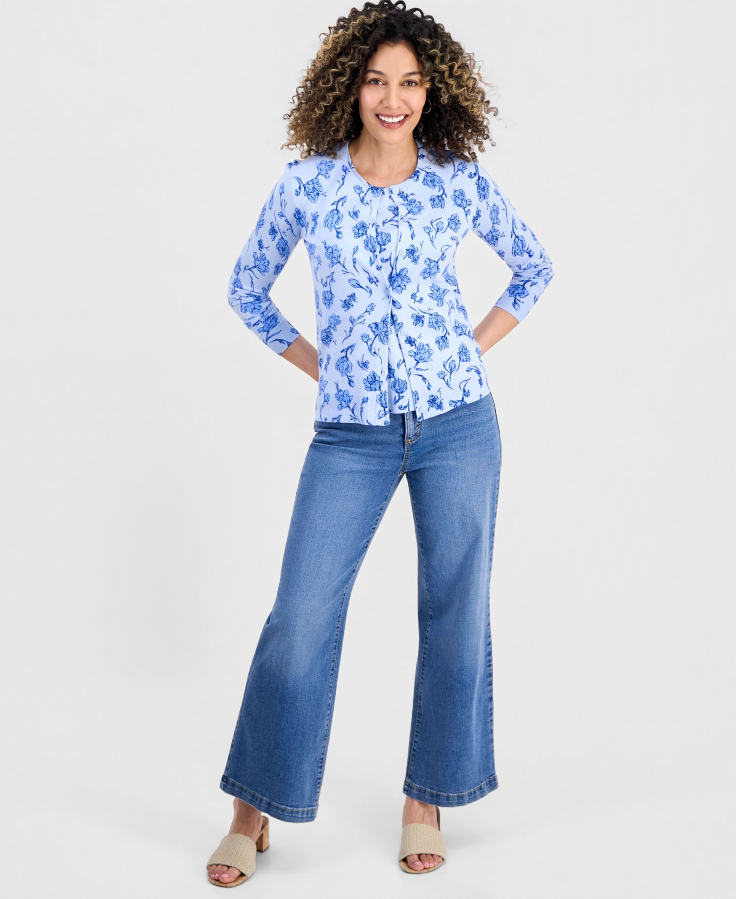 Petite Poetic Floral Button-Up Cardigan Sweater