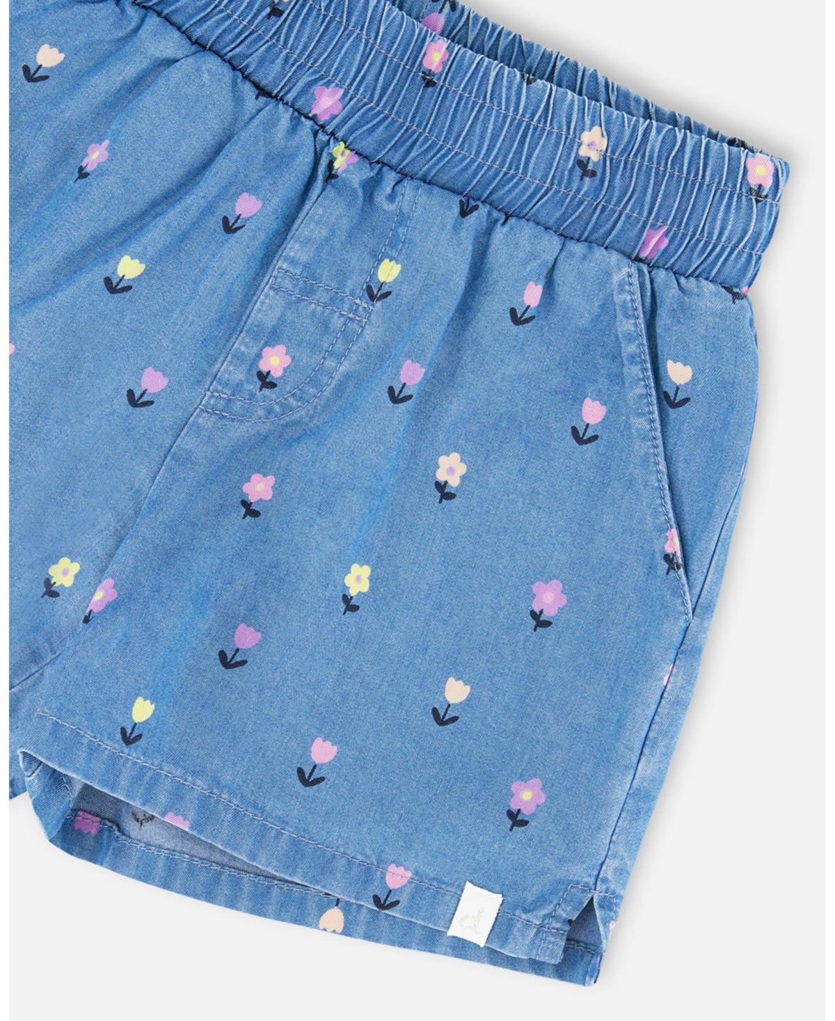 Deux par Baby Girls Chambray Shorts Blue Flower Print
