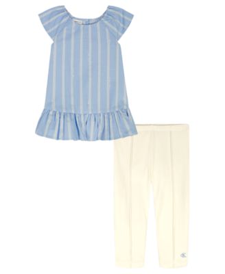 Girls' Toddler 2T-4T Striped Denim Tunic and Capri Leggings, 2-Piece Set