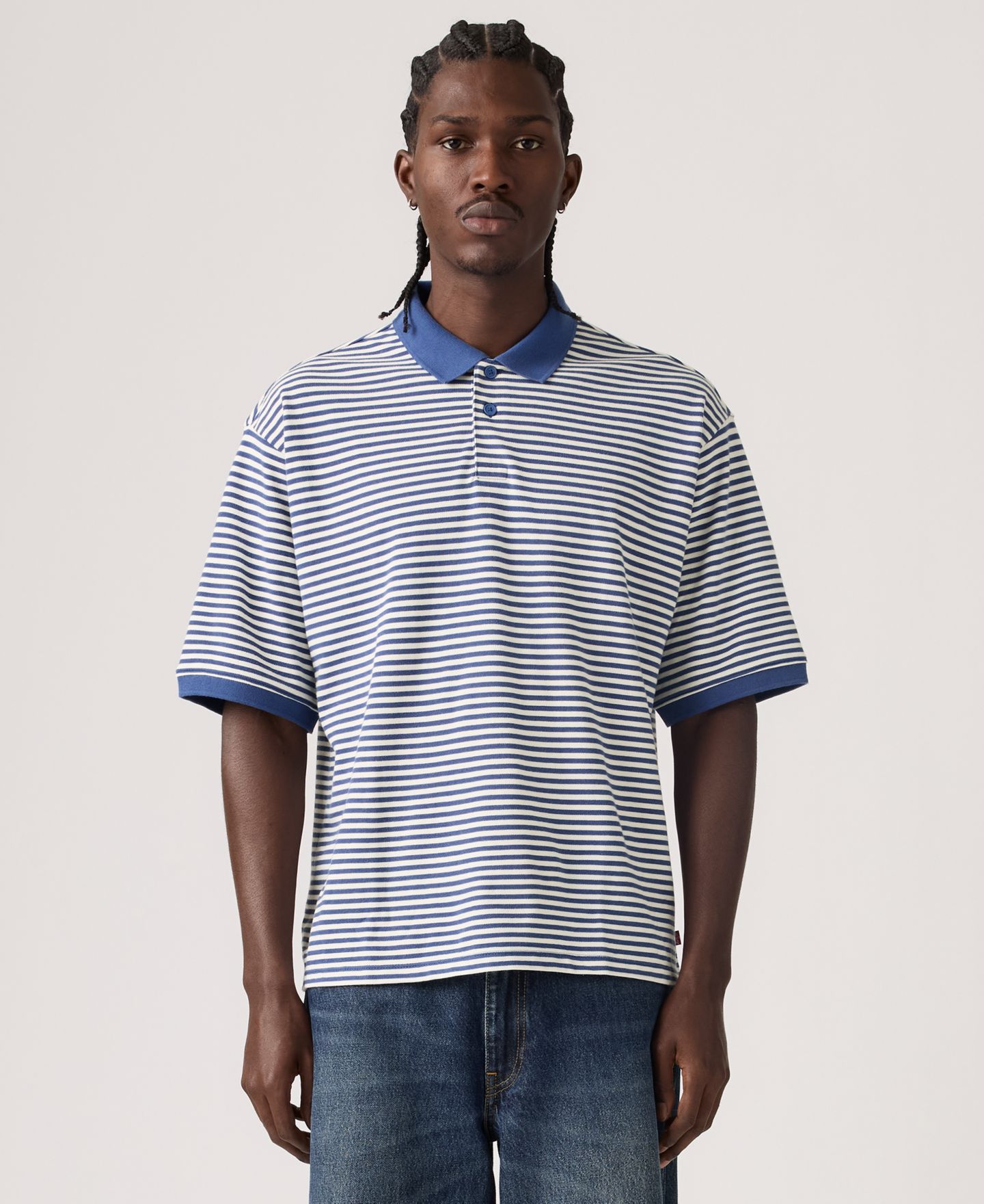 Мужское поло Levi's Boxy Striped Collared Polo Shirt, цвет: Синий — фото 1