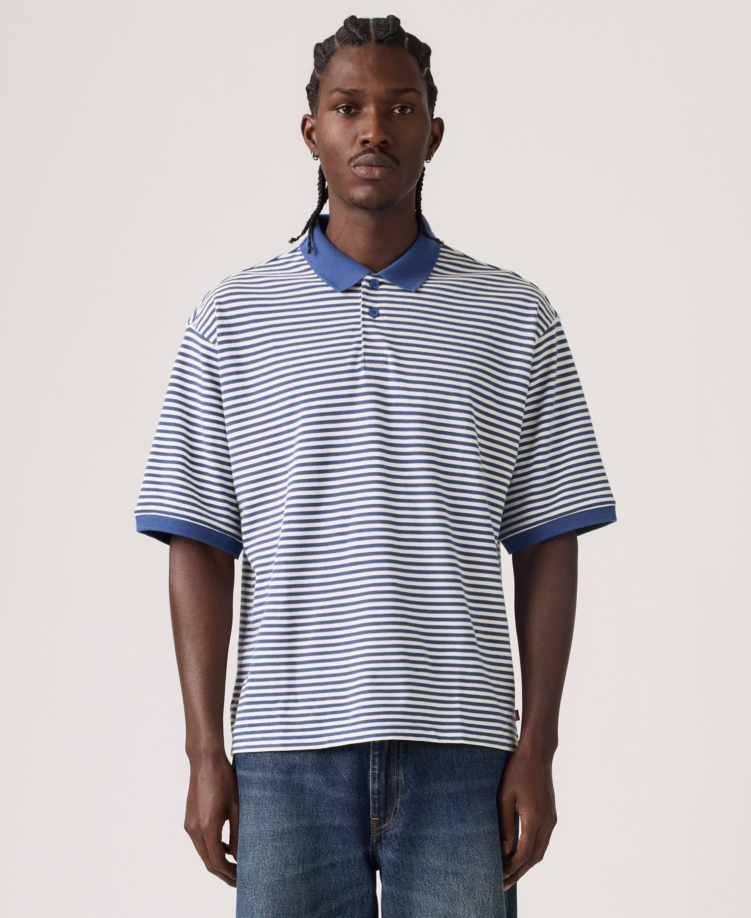 Men's Boxy Striped Collared Polo Shirt