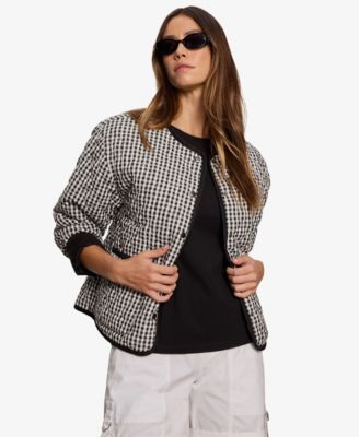 Women's Quilted Button-Front Crew Neck Jacket