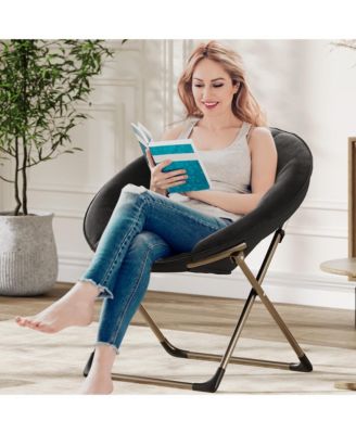 Oversized Faux Fur Foldable Saucer Chair, Sturdy Metal Frame Lounge Chair for Adults, Comfy Dorm Room Seating