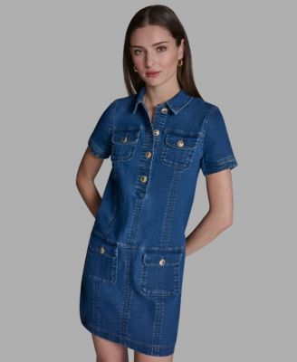 Women's Collared Neck Denim Shirt Dress