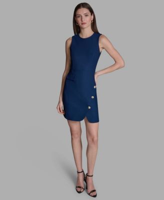 Women's Crew Neck Twill Asymmetrical Sheath Dress