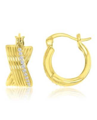 Cubic Zirconia (0.28 ct. t.w.) Rhodium Over Sterling Silver Crossover Huggie Earrings (Also in 14k Yellow Gold Over Sterling Silver)