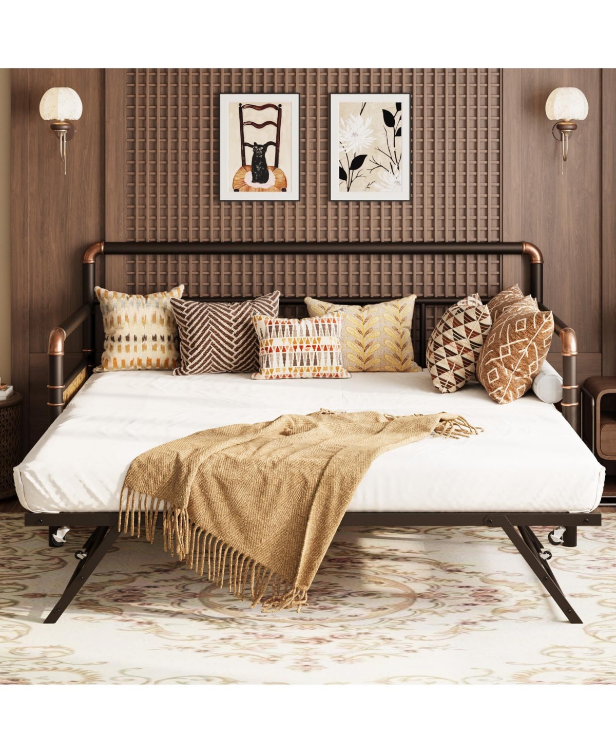 gaomon Twin Daybed with Pop Up Trundle Set, Metal Bed Frame with Steel Slats