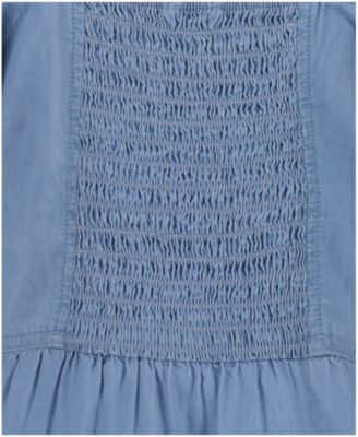 Girls' 7-16 Denim Bubble-Sleeve Dress