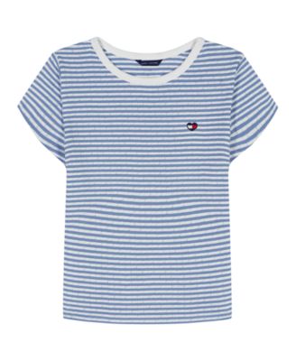 Girls' 7-16 Feeder Stripe Pointelle Rib Top