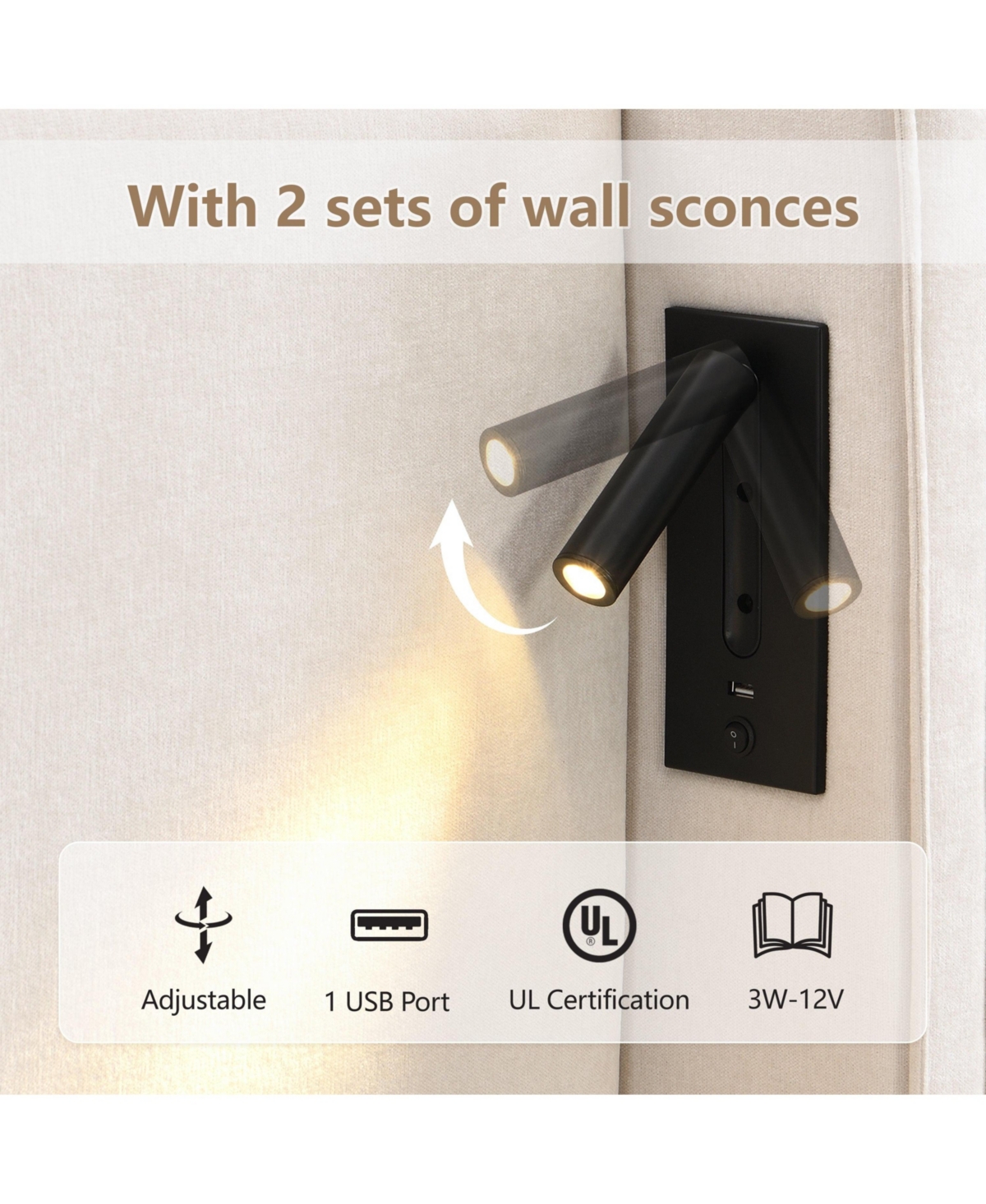 Boyel Living King Size Upholstered Bed Frame with High Wingback Headboard and Usb Port